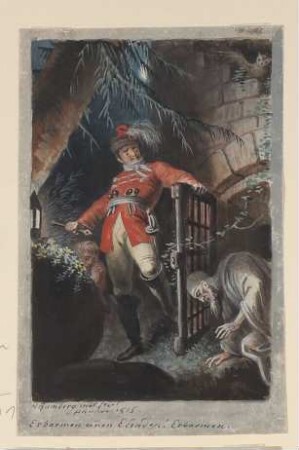 Karl Moor befreit seinen Vater [Illustration zu Friedrich Schillers Drama "Die Räuber", 4. Akt, 5. Szene]