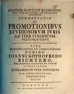 Commentatio de promotionibus studiosorum iuris ad iter iuridicum pertinentibus