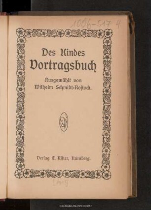 Des Kindes Vortragsbuch