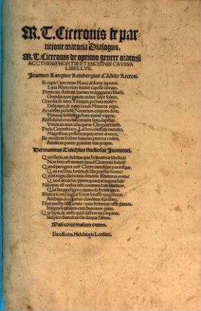 M. T. Ciceronis de partitione oratoria Dialogus