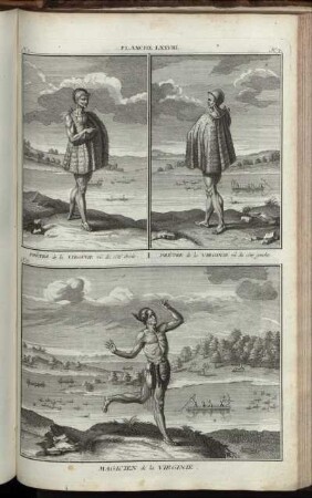 Planche LXXVIII. : N. 1. Prêtre de la Virginie vû du côté droit ; N. 2. Prêtre de la Virginie vû du côté gauche ; N. 3. Magicien de la Virginie
