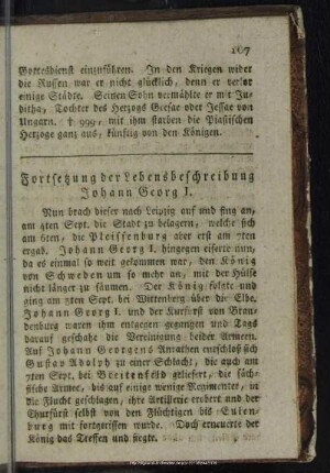Fortsetzung der Lebensbeschreibung Johann Georg I.