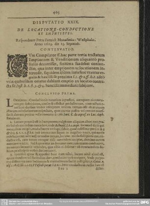 Disputatio XXIX. De Locatione-Conductione Et Emphiteusi