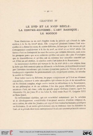 Chapitre IV: Le XVIIe siècle et le XVIIIe siècle: la contre-Réforme; l'art baroque; le rococo