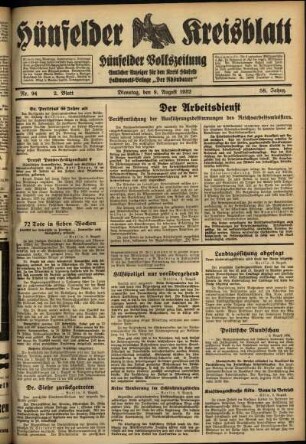 Zweite Ausgabe vom Dienstag, den 09. August 1932.
