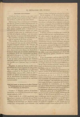 Nota del Conde de Bismark al señor Visconti Venosta, ministro de negocios estrangeros del gobierno de Florencia.