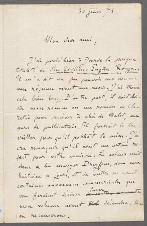 Emile Zola (1840 - 1902) Autographen: Brief von Emile Zola an Georges Charpentier - BSB Autogr.Cim. Zola, Emile