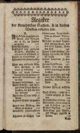 Register der fürnehmsten Sachen, so in diesem Werklein enthalten sind.