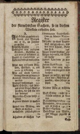 Register der fürnehmsten Sachen, so in diesem Werklein enthalten sind.