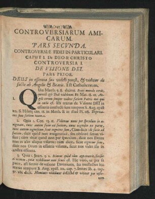Pars Secunda. Controversiae Fidei In Particulari.