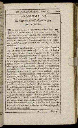 Problema VI. De numero prædicabilium seu universalium.