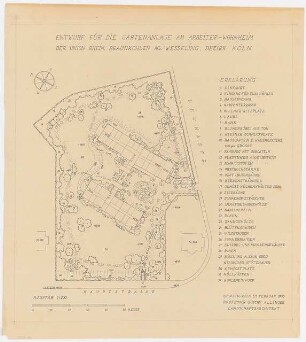 Gartenanlage Arbeiterwohnheim, Union Rheinische Braunkohlen Kraftstoff AG, Wesseling: Gartenanlage: Grundriss 1:200