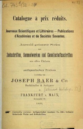 Kleinere Kataloge. [33.] 1886