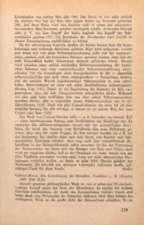 229-230 [Rezension] Marcel, Gabriel, Die Erniedrigung des Menschen