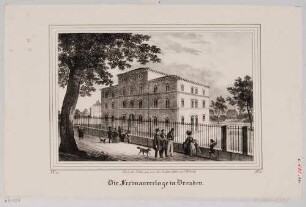 Das Logenhaus der Dresdner Freimaurerlogen an der Ostraallee gegenüber dem Zwingerteich in Dresden