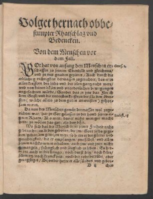 Volget hernach obbestimpter Rhatschlag und Bedencken.
