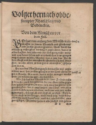 Volget hernach obbestimpter Rhatschlag und Bedencken.