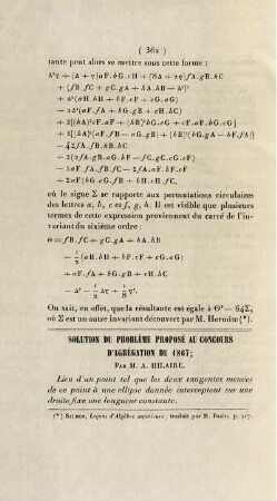 Solution du problème proposé au concours d'agrégation de 1867.