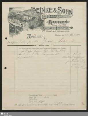 Heinke & Sohn, Hammermühle, Bautzen : Rechnung