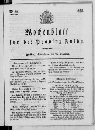 Nr. 52, Ausgabe vom 25. Dezember 1852