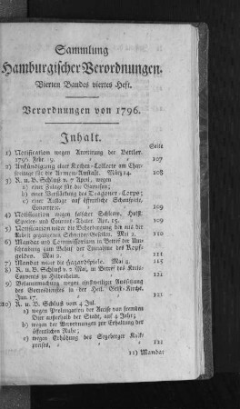 Sammlung Hamburgischer Verordnungen. : Vierten Bandes viertes Heft.