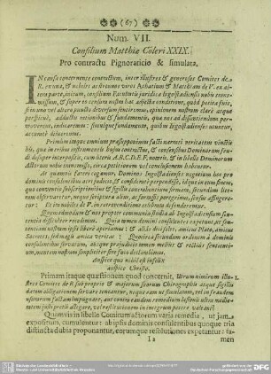 Num. VII. Consilium Matthiae Coleri XXIX.