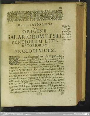 Dissertatio Nona, De Origine Salariorum Et Stipendiorum Literatoriorum