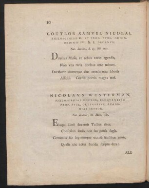 Gottlob Samuel Nicolai ... Nicolaus Westerman ...