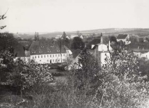 Marbach. Ortsteilansicht mit Herrenhaus des Rittergutes und Fabrikgebäude