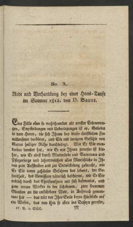 No. X. Rede und Verhandlung bey einer Haus-Taufe im Sommer 1812. von D. Bauer