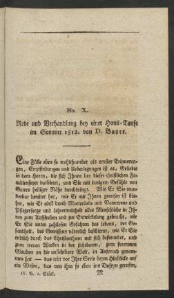 No. X. Rede und Verhandlung bey einer Haus-Taufe im Sommer 1812. von D. Bauer