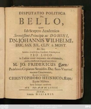 Disputatio Politica De Bello