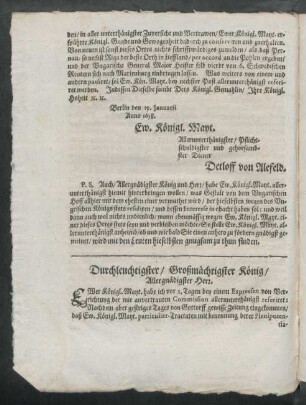 Durchleuchtigster/ Großmächtigster König/ Allergnädigster Herr.