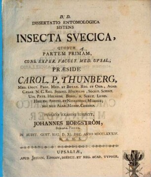 Diss. entomol. sistens insecta Suecica