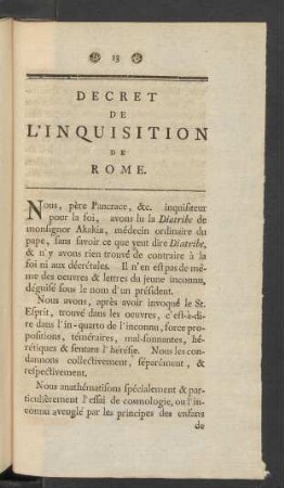 Decret De L'Inquisition De Rome