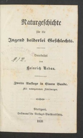 Naturgeschichte für die Jugend beiderlei Geschlechts