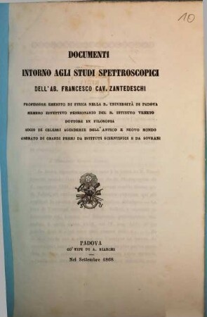 Documenti intorno agli studi spettroscopici