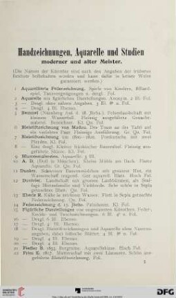 Handzeichnungen, Aquarelle und Studien von alten und neueren Meistern (Nr. 1-207)