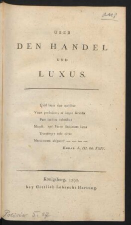 Über Den Handel Und Luxus