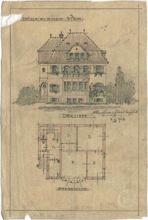 Reiffenstuel, Carl; Villa - Grundriss, Ansicht
