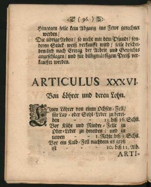 Articulus XXXVI. Von Löhrer und deren Lohn.