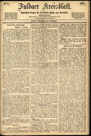 Ausgabe vom Samstag, den 06. September 1873.
