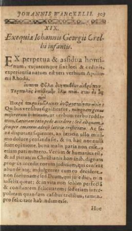 XIX. Exequiae Iohannis Georgii Crellii infantis.