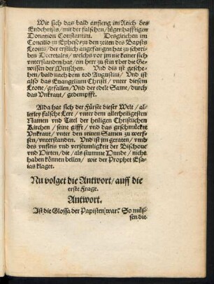 Nu volget die Antwort/ auff die erste Frage.