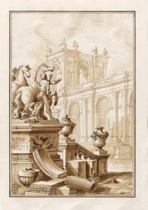 Architekturphantasie mit Rossebändigern, aus den "Disegni di Prospettiva Ideale", Bl. 24
