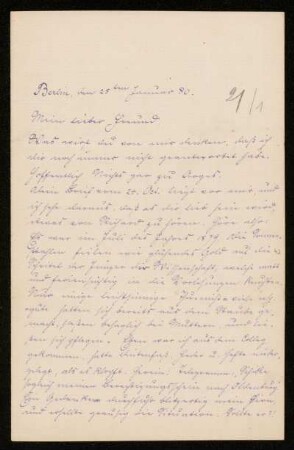 Nr. 3: Brief von Carl Runge an Adolf Hurwitz, Berlin, 25.1.1880