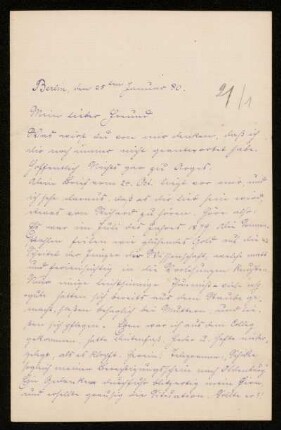 Nr. 3: Brief von Carl Runge an Adolf Hurwitz, Berlin, 25.1.1880