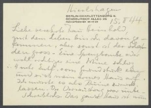 Brief von Georg Kolbe an Grete Heimholt