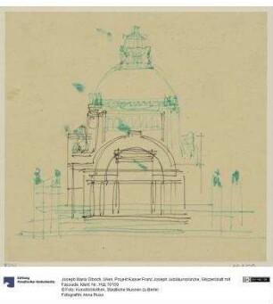 Wien, Projekt Kaiser Franz Joseph Jubiläumskirche, Skizzenblatt mit Fassade