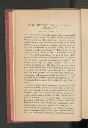 Early Institutions and Punjab Tribal Law.
